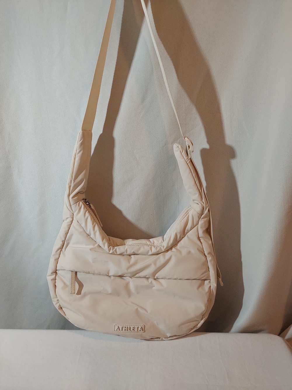 Athleta All About Small Crossbody Hobo Bag - Puffer Crescent - Bone Off-White